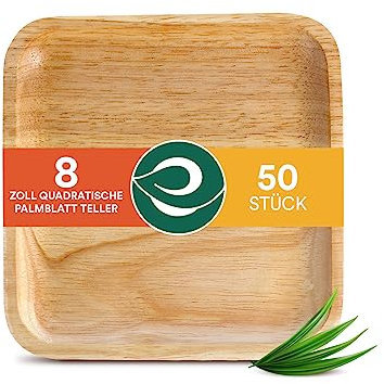 ECO SOUL 50 Disposable Palm Leaf Plates 8”(20cm) Square Bamboo Plate I Eco Friendly, Biodegradable, Compostable Heavy-Duty Plate, Wooden Plates for Party & Events I Microwave & Oven Safe