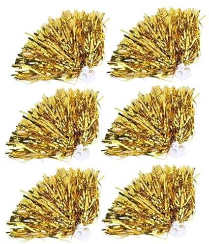 Vbestlife Packung mit 6 Stück Cheerleader Poms Squad Cheer Handblume für Sportparty Tanz Kostüm Nachtparty(Gold)