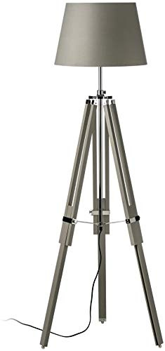 Trípode lámpara de pie moderna de madera gris trípode lámpara de pie para sala de estar dormitorio lámpara de estudio (sin sombra)