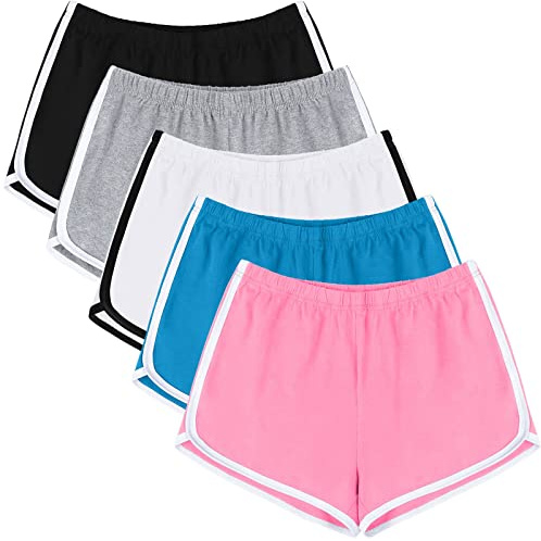 URATOT Träningsbyxor, dolphin shorts, mjuka, bekväma, ventilerande, avslappnade, cykelbyxor, vandringsbyxor, för kvinnor, 5-pack, L