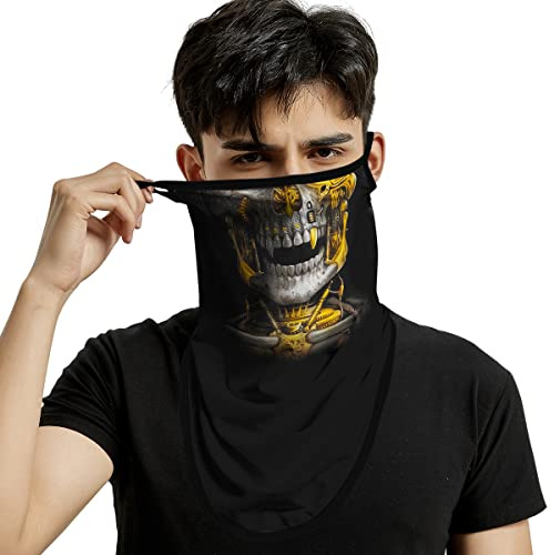 ShopINess Cache-Cou Tête de Mort avec Oreillettes Unisexe – Bandana Moto et Tour de Cou Motard, Masque Crâne Halloween, Ski, Snowboard, Cyclisme et Sports Outdoor