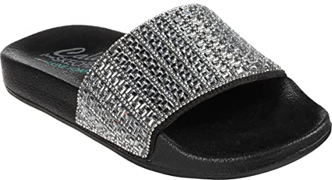 Skechers Women's Pop Ups New Spark Sandals, Black Canvas/Rhinestone Trim, 7 UK