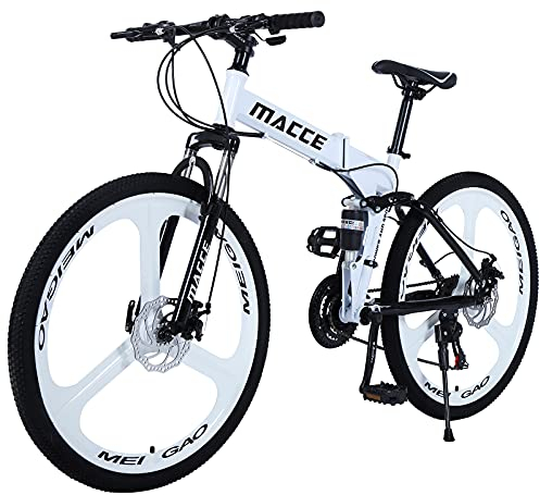 Hyhome VTT Vélo de montagne pliable pour adulte, roues de 66 cm, 3 rayons 27 vitesses, vélo de montagne à double disque de frein pour homme et femme (blanc)