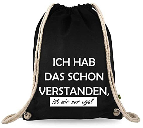 Turnbeutelliebe® Turnbeutel mit Spruch - Modern - Lustig - Neu - Frauen - Männer - Kinder - Baumwolle schwarz - Sportbeutel - Rucksack - Stoffbeutel - ca. 12 Liter - 37 x 46 cm