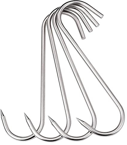 Grizef S-Haken-Fleischhaken Hochleistungs Edelstahl 250mm x 6mm Fleischverarbeitungshaken (4 Pack-6MM