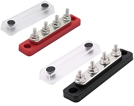 Gloaso 12V-48V Sammelschiene 100A Kupfer Busbar Stormverteilerblöcke mit 4x M5 Klemmleisten, 100 A DC Batterie Sammelschienen Mini Bus Bar für Kfz Wohnmobil LKW RV Solar PV Boot, Rot&Schwarz 2 Stück