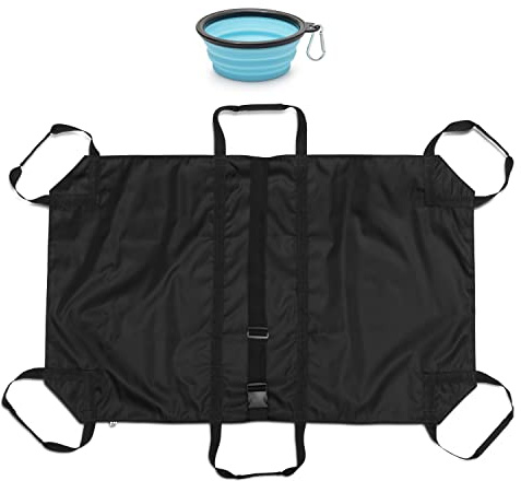 GARMISH Transport Stretcher for Dogs - Animal Emergency Transport Carrier with Buckled Adjustable Safety Strap - Complete with Collapsible Dog Bowl