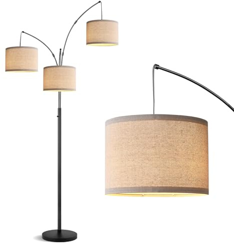 Lampadaire à intensité variable, Lampadaire à arc à 3 lumières, 1000 lm, lampe sur pied moderne de 203 cm de haut, lampadaire sur pied salon pour chambre à coucher et bureau, 3 ampoules LED incluses