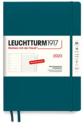 LEUCHTTURM1917 365661 Wochenkalender & Notizbuch Composition (B5) 2023, 12 Monate, Pacific Green,Deutsch