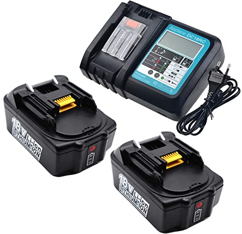 Für Makita 18V 5Ah Akku Mit Ladegerät DC18RC - Kompatibel Mit BL1850 BL1840 BL1830 BL1820 BL1815 BL1860 - 2X 5.0Ah BL1850B Ersatzakku