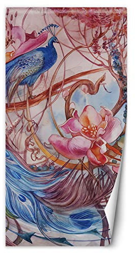 Feeby Carta da Parati Autoadesiva per Porte Fiori Pavone Foglie 88x200 cm Fotomurali Poster Per Soggiorno Camera Da Letto Cucina Ufficio Esotico Tropici verde