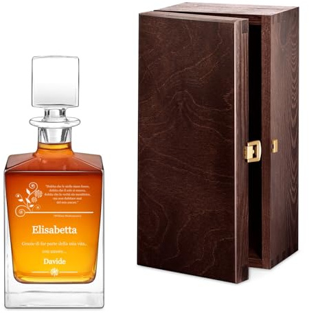 Maverton Decanter per whisky in vetro 810 ml, incisione personalizzata | Caraffa in vetro con tappo, Bottiglia per whisky e rum, pensiero originale per donna, per compleanno, Dedica