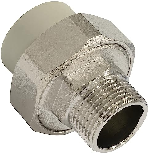 AERZETIX - C67062 - Racor Unión Macho Roscado Ø25mm x 3/4 en Polipropileno PPR Metal - PN25 - Rosca Exterior para Atornillar - Tubería Fontanería Calefacción Alimentación Contador Agua Sanitaria