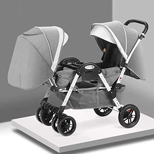 Passeggino for bambini Carrozzina for gemelli, Passeggino doppio for neonati Passeggino leggero Passeggino gemellare compatto e accogliente, Baldacchino sovradimensionato, Passeggino tandem a doppio s