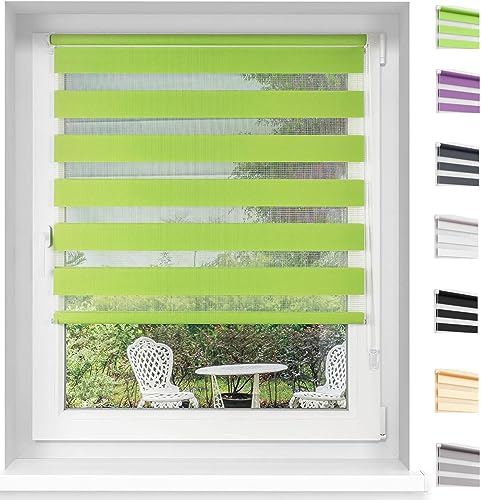Tragbare Verdunkelungsrollo 50x180cm Hitzeschutz und Sichtschutz, Duo Doppelrollo, Fensterrollo Doppelrollo mit Bohren Klemmfix für Fenster und Tür, Grün