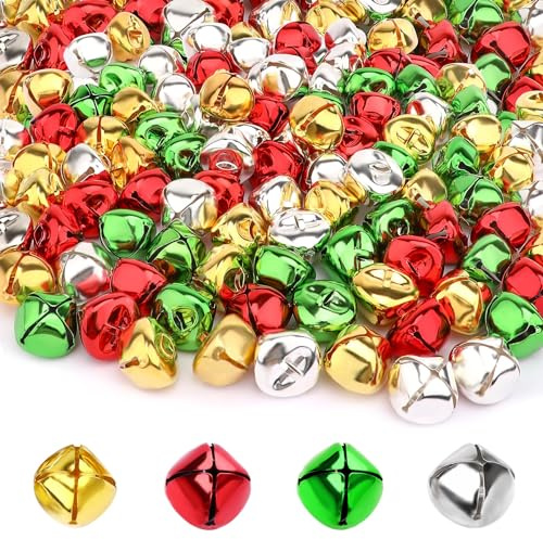 Augshy 50 Stück Jingle Bells 4/5 Zoll Craft Bell Bulk für Weihnachten | Metall, Gold, Silber, Rot, Grün, DIY-Weihnachtskranz, Windspiel, Haustier-Dekoration, Weihnachtsdekoration, Partyzubehör