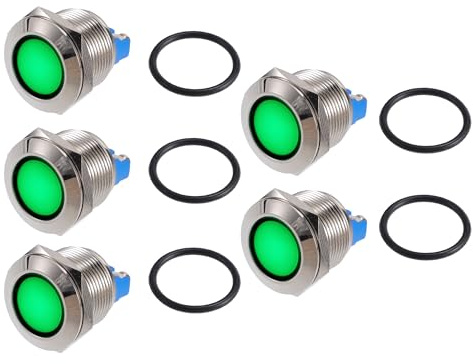 X AUTOHAUX 5 Pcs LED Indicator Light 19mm 12V AC DC Metal Shell Waterproof Pilot Dash Signal Lamp for Car Truck Boat Interior Green