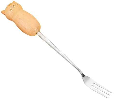 Tissting Dessert Fork, Cat Fork Stainless Steel Dinner Forks with Wood Handle, Cute Tasting Appetizer Pastry Forks for Cake Ice Cream Dessert