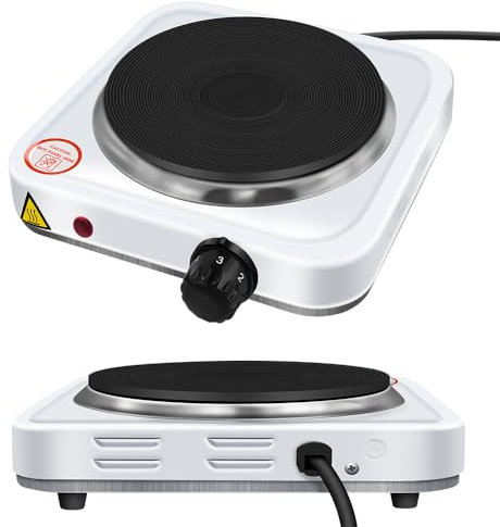 1000W Portable Hot Plate Hob Electric Stove Electric Single Burner with 5 Adjustable Temperature Levels, Heating Plate for Kitchen Camping RV, Coal Burner & More, Easy Clean