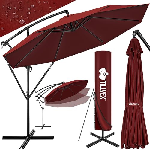 tillvex® Sonnenschirm Ø 300/350 cm mit Abdeckung, Kurbel & Windschutz