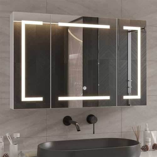 DICTAC Armoire Salle de Bain Miroir 100x60x13.5cm, éclairage LED & Prise