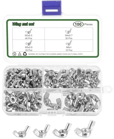 sourcing map 100 Pcs M3/4/5/6 Wing Nut Stainless Steel Butterfly Wing Nuts Hand Twist Tighten Wing Nuts for Machinery Electronic Equipment DIY, White