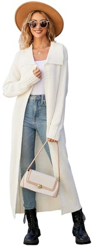 Les umes Donne Maglione Lungo Aperto Davanti Risvolto Knit Maxi Cappotto Maniche Lunghe Bianco M