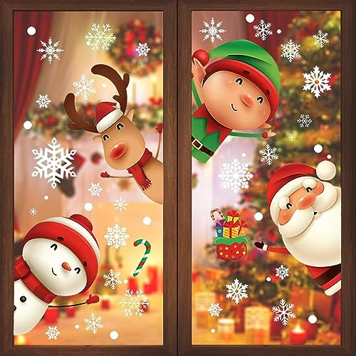 DTYDECLE 82 Stück Weihnachten fensteraufkleber, Fensterbilder Weihnachten Kinder Winter weihnachtsmann Selbstklebend Weihnachtsfensterbilder für Xmas Glas Weihnachtsdeko Fenster