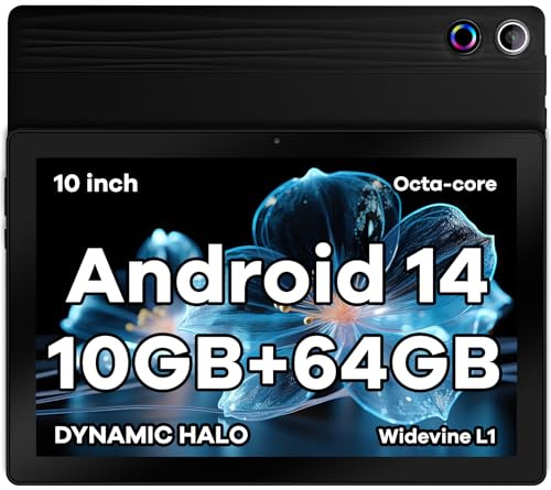 Tablette 10 Pouces Android 15 Tablette Octa-Core Tablette, Widevine L1 24Go + 64 Go + 1 to TF, WiFi 6 BT 5.3 Batterie 5000 mAh, Transmission OTG, Déverrouillage du Visage, Prise Casque Type C (Noir)