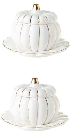 CIYODO 2 Set Di Ciotole in Ceramica A Forma Di Zucca Set Di Ciotole Per Zuppa Ciotole Per Riso Ciotole Da Cucina Piatti Tazze