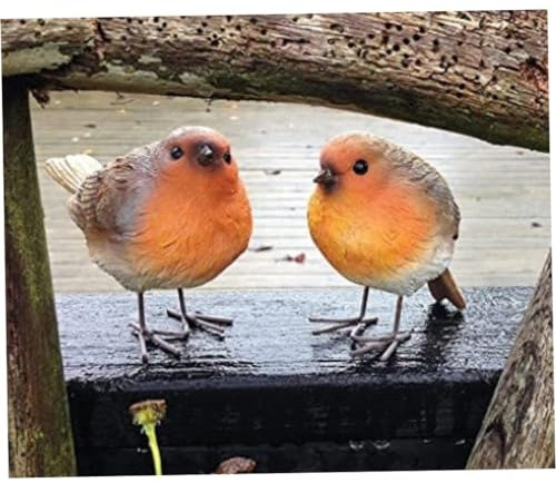 Wedhapy Vogelfiguren aus Kunstharz Simulation Einer Rotkehlchen Statue süße Tierskulpturen Dekor für Rasen und Garten 2 Stück