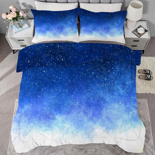 buyluhn Bettdecke 135x200 Sternenhimmel, 4 Jahreszeiten Bettdecken Blau/Weiß Ohne Bezug Nutzbar, Kinder Steppdecke Microfaser Ganzjahresdecke，Waschbar Bettzeug mit 1 Kissenbezug für Sommer Winter