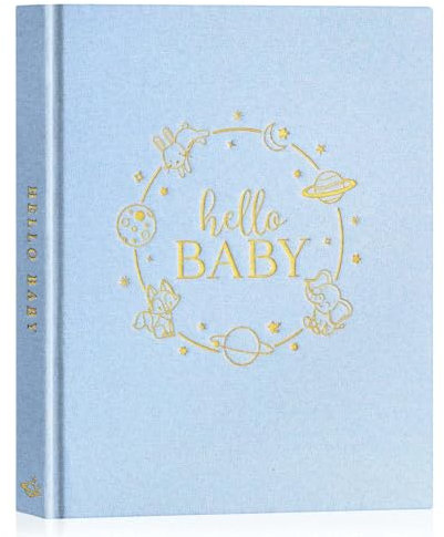 Lanpn Livre de Naissance Bébé, Album Cadeau Naissance Bébé Fille Garçon, 154 Pages Hello Baby Memory Book, Livre Photo Souvenirs Bebe pour Coller des Photos Écrire Cadeau Nouveaux-nés, Bleu, Anglais