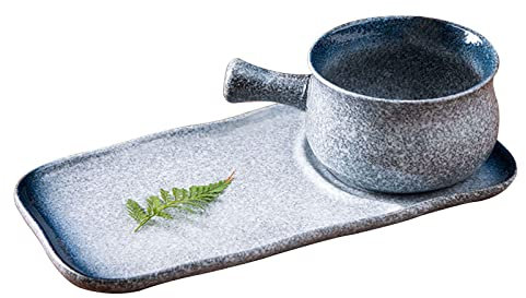 QXSJEDYCH Ensaladera Tazones De Sopa Taza De Sopa con Asas, Juego De Platos De Desayuno De Cerámica for Desayuno Sándwich Sopa Café Cereales Cuencos for Servir-Azul Platos