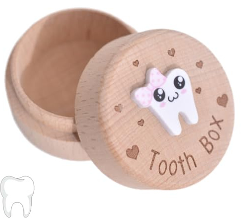 ZEPIQOR 1 pcs Caja Guardar Dientes, Caja Dientes de Leche Personalizar, Hecho a Mano Caja de Dientes con Patrón de Dientes de Leche, Caja Dientes de Leche para Almacenamiento de Dientes Niño y Niña