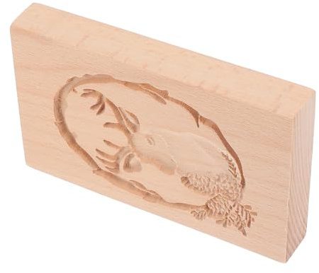 GRIRIW Wooden Cookie Molds Carved Reindeer Shape DIY Baking Tool Cookie Press Stamp for Christmas Crafts for Baking Supplies