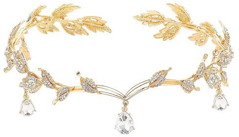 deegbbyi Tiara Elfica, Vintage Strass Corona Headband, Corona Nuziale Tiara Copricapo, con Disegno Forma Foglia, per Matrimonio, Festa di Compleanno, Carnevale, Feste, Vacanze (Oro)