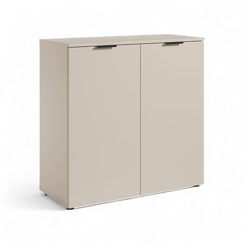 LINZ Kommode in Kaschmir - Modernes Sideboard mit viel Stauraum - 90 x 90 x 40 cm (B/H/T) | Anrichte mit 2 Türen, 2 Einlegeböden, schwarze Griffe, Oberboden als Ablagefläche, modernes Design in Kaschmir