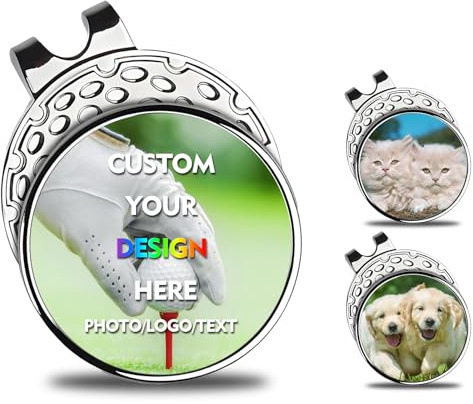 Personalisiertes Golfballmarker Hutclip mit Foto, Text, Logo oder Teamname, Magnetischer Golfball Markierer, Individueller Golf Zubehör Geschenk für Männer, Väter Golfer