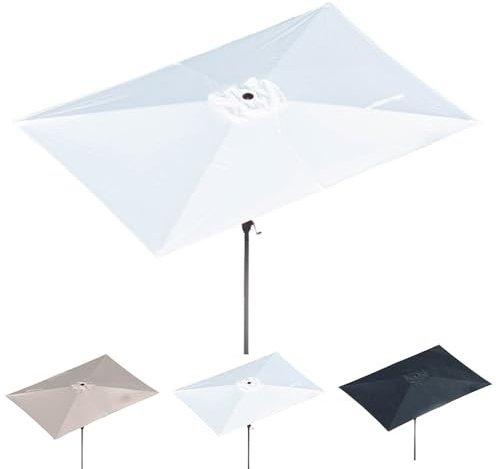 LYMGRZ Ombrellone da Giardino Rettangolare 3x2m/10x6,5ft, ombrellone da Esterno con manovella, ombrellone da Mercato Rettangolare, palo in Alluminio da 38 mm (Bianco Sporco)