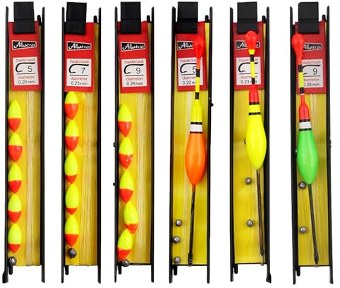 Hezhou 6 Stück Fishing Posen Set Angelposen Angeln Schwimmt Set Mit Senkblei, Angelschnur und Haken (5#, 7#, 9#) für Friedfische, Forellen, Aal, Zander ideal für See, Fluss, Bach und Teich