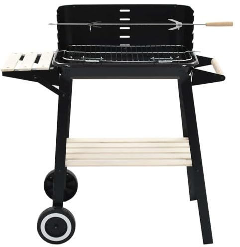 Eleganz Holzkohlegrill Standgrill mit Rädern - Stahl & Holz - Mobiler Grill für Garten, Balkon und Camping - Langlebig und Praktisch
