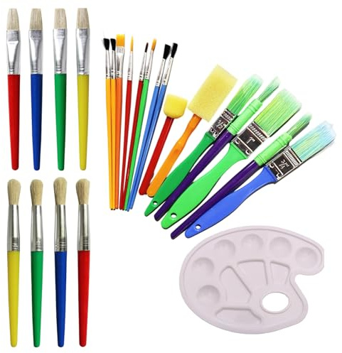 24 Stück Kinderpinsel Set, Pinsel Kinder, Pinselset Mit Rundpinsel Und Flachpinsel, Pinselset Schule, Rundpinsel Set Schule， Wasserfarben Kinder Ab 3, Perfektes Mitgebsel Kindergeburtstag