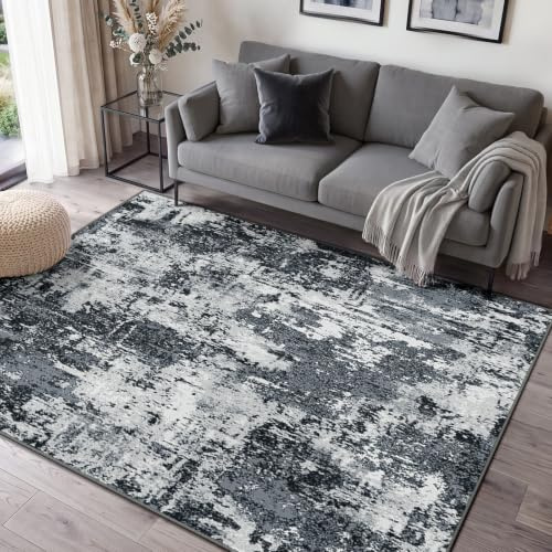 INOVADAY Abstrakt Waschbarer Teppich 120x180 cm Schwarz/Grau/Weiß/Blau