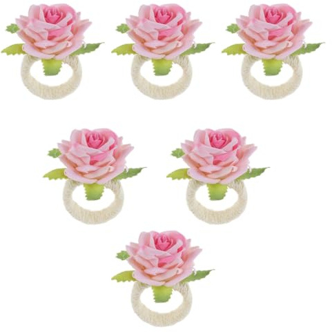 Ciieeo 6 Pezzi Anelli per Tovaglioli Forma di Fiore Porta Tovaglioli Raffinato in Lino, Decorazioni Tavola per Matrimonio e Natale Rosa