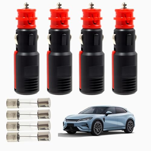 KFZ Zigarettenanzünder Stecker 12V-24V Sicherheits-Universalstecker Normstecker mit 8A 10A Sicherung für Auto LKW Motorrad PKW Kühlbox Navi Auto-Handstaubsauger (4 Stk)
