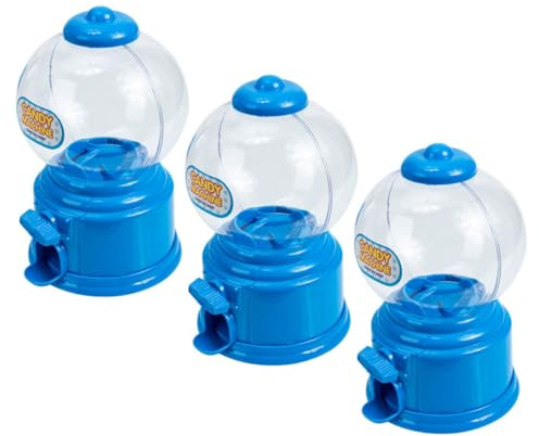 UKCOCO Mini Distributeur de Bonbons Automatique 3 Pièces en Plastique Bleu, Machine à Chewing-gum pour Garçon et Filles, Jouet Amusant pour Fêtes D’anniversaire et Bureau, Tirelire