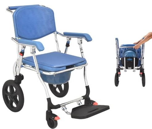 Joyfitness Toilettenstühle, Dusch Wc Mit Armlehnen Und Klappbarer FußStüTze FüR Senioren, Toilettenstuhl Mit Rollen, Toilettenstuhl FüR Senioren, Abnehmbarer Eimer, Ideal FüR Pflege Und Alltag