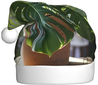 aabkjgfr Monstera Deliciosa Chapeau de Père Noël pour adulte, doux et confortable, adapté pour les fêtes du Nouvel An, à l'intérieur et à l'extérieur.
