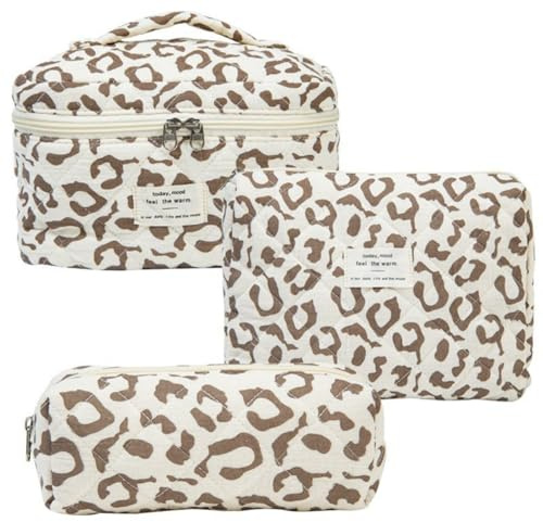 Aucuu 3PCS Set Kosmetiktasche, Reise Kosmetiktasche Set Damen, Kulturtasche Damen mit Blumenmuster, Gesteppte Kulturtasche, Kulturbeutel Make Up Tasche, Tragbare Schminktasche für Mädchen Frauen